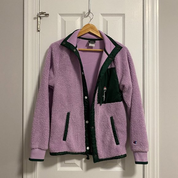 Champion Purple & Green Sherpa Button Up Jacket - Picture 3 of 6